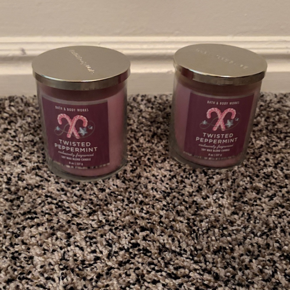 Bath & Body Works Twisted Peppermint Candle Duo - Pink and Silver
